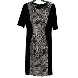 Maggy London Black Snakeskin Print Knit Sheath Dress Womens Size 10 Career